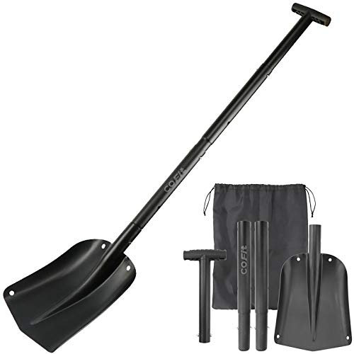 COFIT 110cm Pala Neve Portatile, Vanga da Scavo Alluminio Leggero, Badile Giardino Staccabile, Metallo Spalare Camper, Strade Strumento di Rimozione del Ghiaccio, Nero