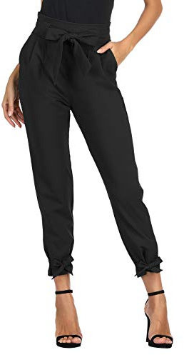 GRACE KARIN Pantaloni Segaretta Donna Eleganti di Vita Alta Decorato con Fiocco Leggero Nero L CL10903-1