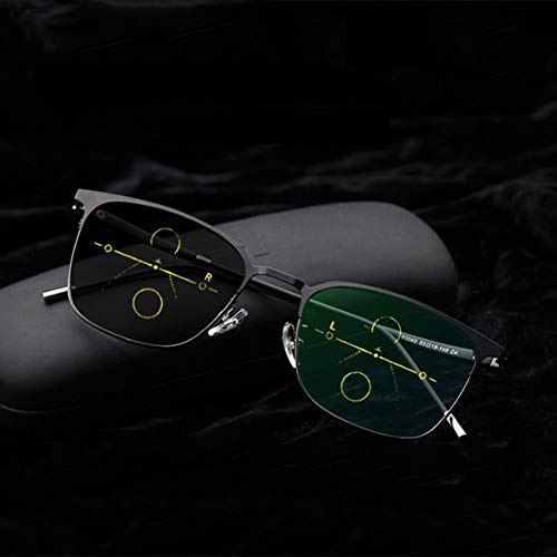 Man'S Retro Photochrome Lesebrille, Dual-Use-Brille mit Fern- und Nahbereich, multifokale progressive Brille mit Dioptrien, intelligente Sonnenbrille mit Farbwechsel, Anti-Augen-Ermüdung