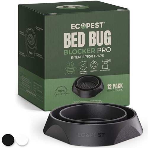 Bed Bug Interceptors – 12 Pack | Bed Bug Blocker (Pro) Interceptor Traps (Black) | Eco Friendly Insect Trap for Bed Legs | No Chemicals or Pesticides | Monitor, Detector, and Trap for Bed Bugs