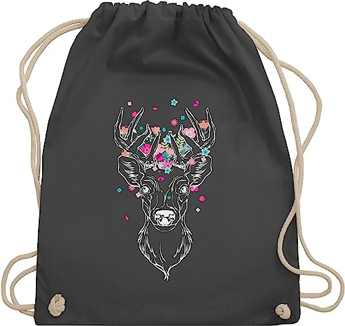 Turnbeutel Rucksack - Kompatibel mit Oktoberfest Tasche - Hirsch - Hirschmotiv Geweih - Unisize - Dunkelgrau - oktoberfest-tasche trachtenrucksack bayrische hirschen beutelrucksäcke geschenk