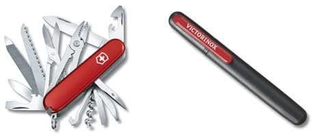 Victorinox Taschenmesser Handyman (24 Funktionen, Kombizange, Holzmeissel, Metallsäge) rot & Dual-Messerschärfer, Tragbar, Schleifstein für Grobschliff, Keramikplättchen für Feinschliff