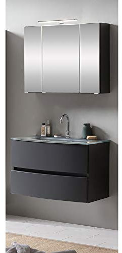 Lomadox Badmöbel Waschtisch Set 2-TLG. 80 cm in Graphitgrau mit matt grau inkl. LED Beleuchtung, BxHxT: ca. 80x200x49 cm