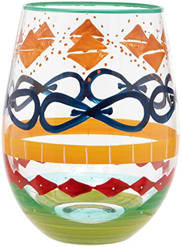 Maturi Bicchiere da vino senza stelo, dipinto a mano, multicolore, 530 ml, in confezione regalo