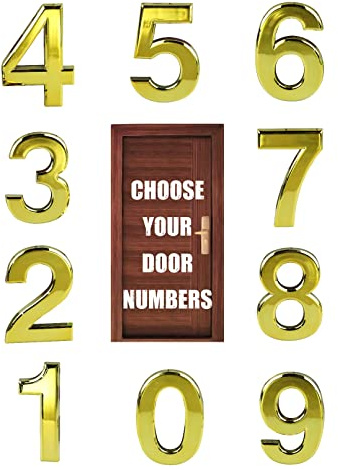 3'' Gold Door Numbers Stick On - CHOOSE YOUR NUMBERS – For Front Doors, Mail Boxes, Hotel Rooms - 3D ABS Plastic Self Adhesive Backing Sticker