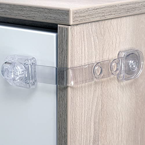 BEEGO Baby Cabinet straps (2 pack), Child Proof Cabinet Locks, Baby Proofing door lock for Cupboards No drilling required, Adjustable Safety Strap, 3M Self Adhesive locks for children - Transparent