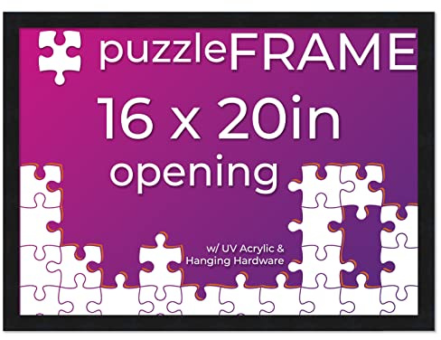 Poster Palooza 16x20 Jigsaw Puzzle Frame Kit - Kit Includes Puzzle Glue Sheets, Black Wood Puzzle Frame, UV Acrylic, Backing, Hanging Hardware