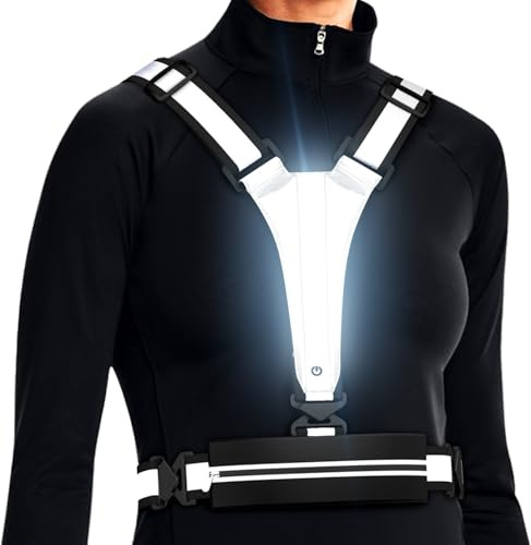 Ylzzrs Gilet réfléchissant Running à LED pour Course à Pied, Gilet Reflechissant Vélo LED Rechargeable, Support de téléphone pour Coureurs, Marche Nocturne, pour Jogging, randonnée, Moto (Noir)