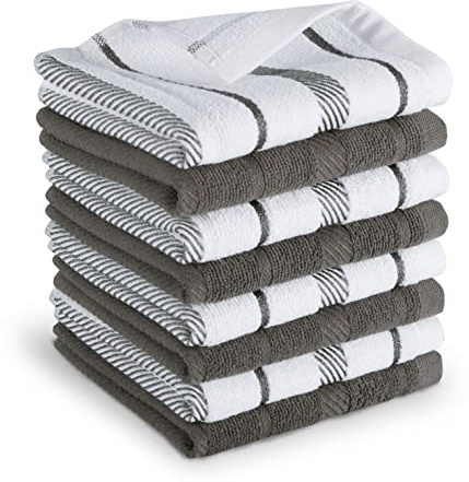 KitchenAid Albany Dishcloth 8 Pack Set, Charcoal Grey/White, 12x12
