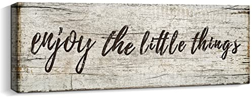 Quotes Wall Decor Enjoy the Little Things Sign Family Wall Signs Canvas Prints Rustic Wooden Wall Art Wood Pictures for Living Room Bedroom Office Home Decor, 6 X 17 Inch Framed