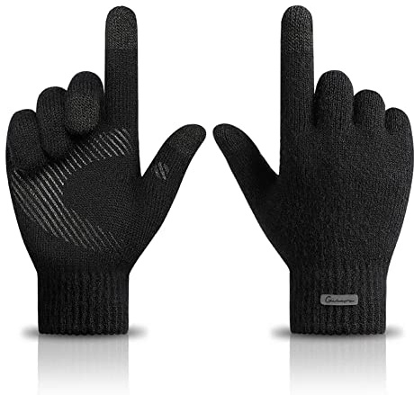 I Kua Fly Unisex Thermal Knitted Gloves - Winter Close-Fitting Touch-screen Anti-slip Warm Fleece Gloves for Men & Women (Jet Black)