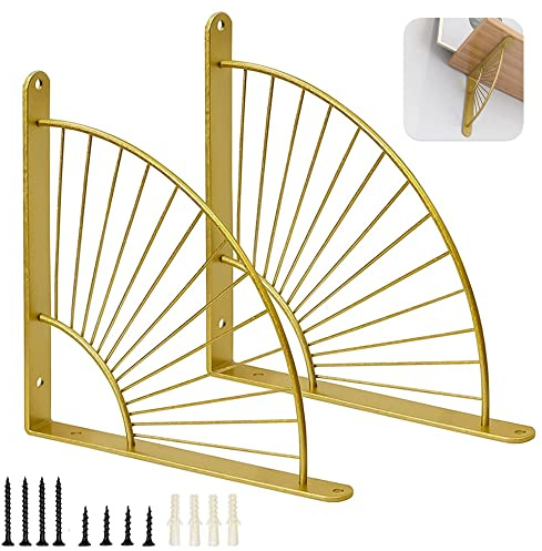 Guidre 2 STK. Fächerform Metall Regalhalter Gold, 50 kg für Wandregale&Deko | Rostfrei & hoch belastbar, einfache Montage mit Zubehör, für Küche, Wohnzimmer, Büro & Café, vielseitige Wandaufbewahrung
