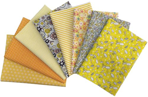 Jukway 8 st bomullstygpaket 50 x 50 cm kvadrater, tryckta mönster bomullstyg lappverk hantverk gör-det-själv sömnadstyg för quiltning, dekoration, scrapbooking, handarbete, konst, hobby (gul)