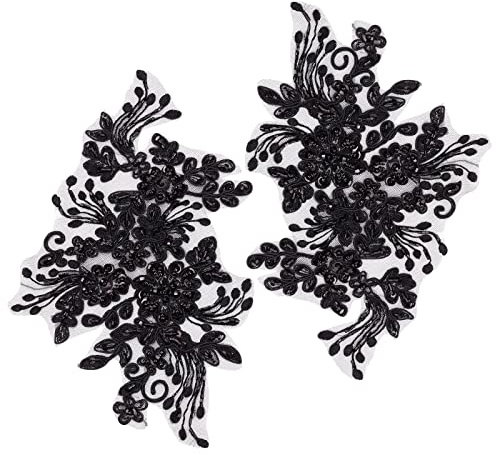 GORGECRAFT 2 st pärlblomma broderi spetslappar 3D blommig dekoration för huvudbonad kläder brudtillbehör
