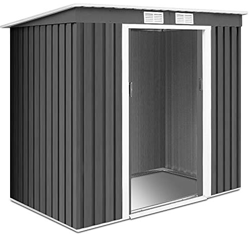 COSTWAY 7’x4’/8’x4’/9’x6’/11’x8’ Metal Storage Shed, Outdoor Lockable Tool Storage Box with 2/4 Vents, Double Sliding Door and Sloped Roof, Weatherproof Garden Shed House Hut (7 x 4FT, 2 Vents)