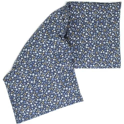 Giraffenland Rapssamenkissen 20x50cm 3-Kammer - Bio Stoff Blümchen-blau - 2in1 Wärmekissen und Kältekissen für Mikrowelle, Backofen, Gefrierfach