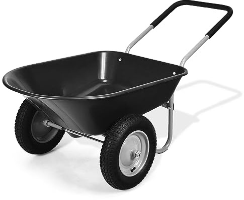 RELAX4LIFE Gartenwagen bis zu 100kg, Gartenkarre mit 75L Fassungsvermögen, Handwagen mit Gummigriff und aufblasbaren Rädern, Bollerwagen, Transportwagen für Gärten/Farmen (Schwarz)