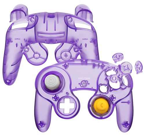 eXtremeRate Grips Case Shell kompatibel mit Nintendo Game Cube Controller, DIY-Ersatz Griff Gehäuse/D-Pad/Trigger/Thumbsticks Zubehör für NGC Gamecube Controller-Transparent Lila(KEIN Gamepad)