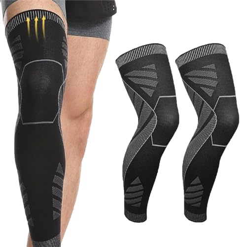 Caduola 1 Paar komplette Bein-Kompressionsmanschetten für Damen und Herren, extra lange Bein- und Wadenstützen,Kniebandage für Basketball,für Basketball,Fußball,LaufenTraining,Arthritis (3 Paar, L)