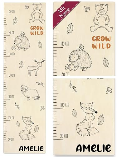 Messlatte Kind Holz - Grow Wild Kindermesslatte Waldtiere I Wildtiere I Zootiere Babymesslatte Tiere - 90-150 cm - Holz - kinder 160 tier meßlatte größe eichhörnchen metermaß mädchen