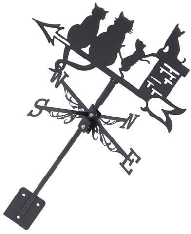 Sosoport Girouette de Jardin Indicateur de Direction Vent Ailette Métallique Chat en Acier Inoxydable Noir Installation Facile pour Décoration Extérieure de Jardin