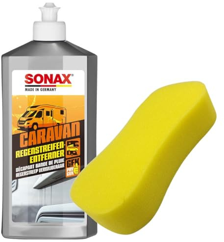 Craft-Equip Regenstreifen-Entferner-Set bestehend aus SONAX 500ml Caravan Regenstreifen-Entferner + Craft-Equip Auto-Wasch-Schwamm 22x11x4,5cm