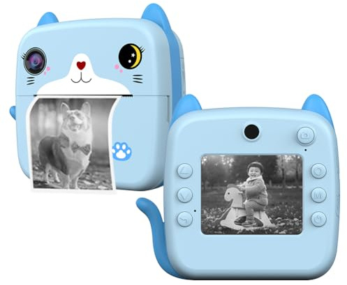 Fiorky Photo Creator Instant, Apforeil Photo numérique pour Enfants Mini caméra vidéo numérique Impression instantanée Photo HD 1080P Apforeil Photo avec Papier Thermique Écran IPS 2,4 Pouce