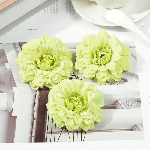 5/20 Stück 7 cm künstliche Seiden-Dahlien-Chrysanthemen-Blütenköpfe für die Hochzeitsdekoration zu Hause, handgefertigte DIY-Kunstblumen-Grün-20 Stück