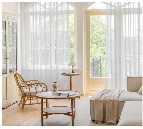 Beydodo Vorhänge Weiß 2er Set mit Haken 137x183CM, Gardinen für Schienensystem Einfarbig mit Gestreift Motiv Französisch Gardinenschals Polyester Halbtransparent für Wohnzimmer Schlafzimmer Küche