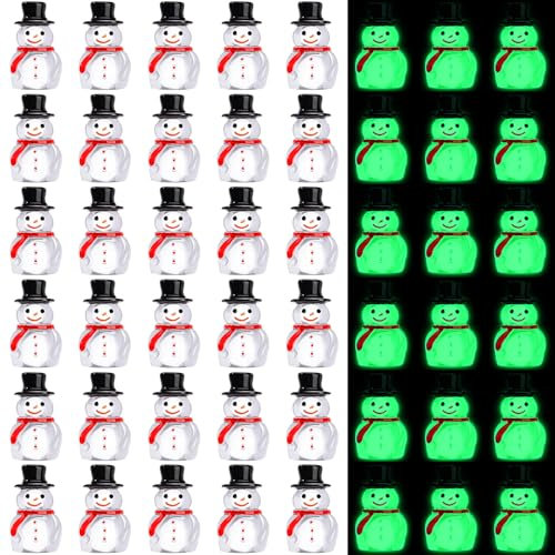Wenqik 50 Pcs Mini Resin Christmas Snowman Figurines Glow in The Dark