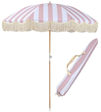 DGSYUAN Sonnenschirm Im Freien Outdoor-Quastenschirm, Terrassenschirm, Rosa Boho-Strandschirm Mit Fransen Ohne Sockel Gartenschirm