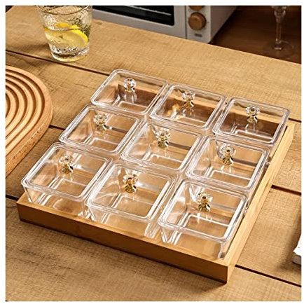 SOBOLON Assiette à Dessert Casse-croûte en Verre carré de 9 Compartiments avec la Division de Restaurant Familial de Base de Casse-croûte de Fruit Fournitures de Fête(C)