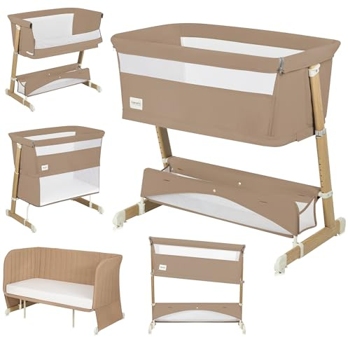 Lionelo THOMI Plus 5 w 1 Beistellbett, Kinderbett bis 9kg, Zustellbett, Reisebett, Laufstall bis 15kg, Sofa bis 100kg, höhenverstellbar, mit 2 Rollen und absenkbarer Seite Zustellbett