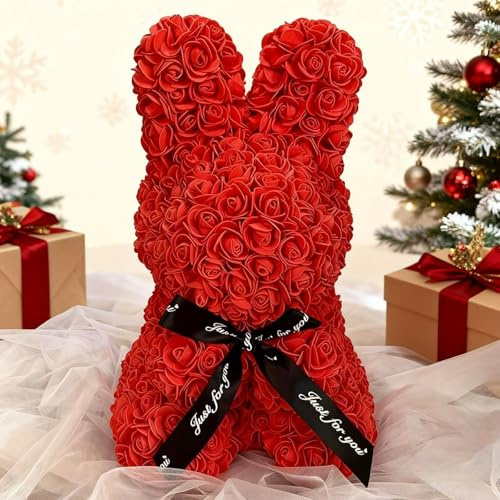 GDJIAYIYI Rosenhase Künstlicher Blumenhase Geburtstagsgeschenk Valentinstag Geschenk Partygeschenk Handgemachte Rose Dekoration Geschenk für Damen Freundinnen Mädchen (Rot, S-27cm)