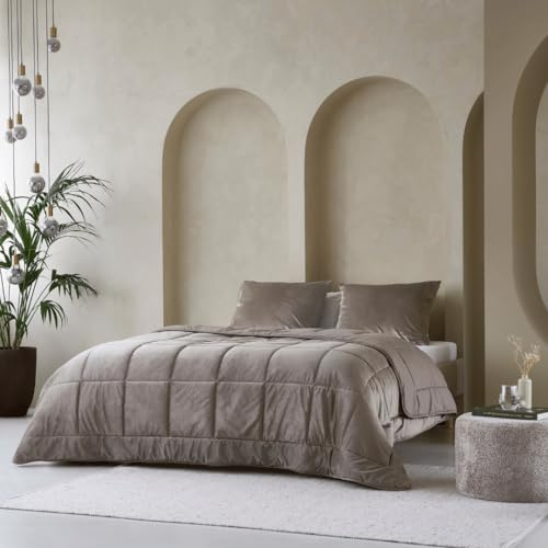 Zelesta Velvetbed Bettdecke ohne Bezug, Velours, waschbar, für Winter und Sommer, warm, hypoallergen (Taupe, 200 x 200 cm)