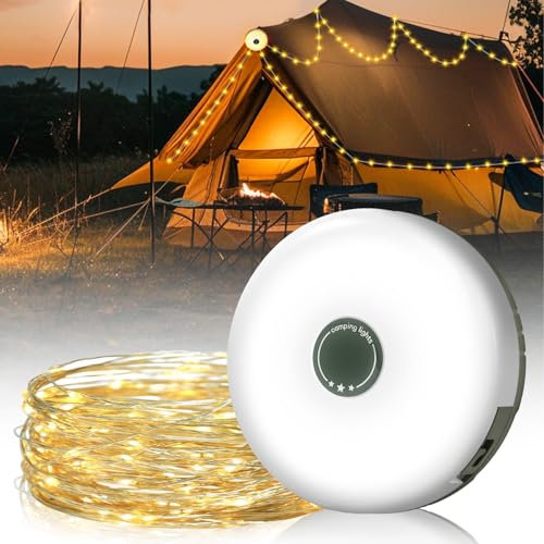 Stringa di Luci da Campeggio, 10M Catena Luminosa da Campeggio, USB Luci Natalizie da Esterno a Batteria con 8 Modalità di Illuminazione, Impermeabile IP44 per Natale Giardino Patio Festa Campeggio