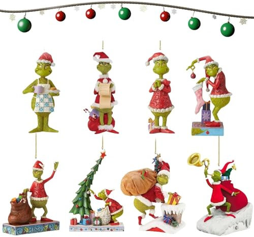8PCS Grinch Christmas Ornament Decorations, Christmas Tree Decorations Grinch Hanging Ornament Decorative Xmas Decor Ornaments