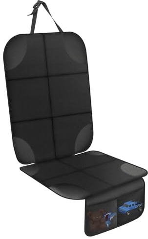 AiQInu Autositzschoner für Kindersitzunterlage, Sitzschoner Auto Kindersitz Rutschfester und Wasserdichter mit Dicker Polsterung und 2 Netztaschen für Ledersitze