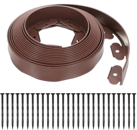 QUARKZMAN Bordure De Jardin, 1Pcs 9m x 5cm - Kit De Bordure avec 27 Piquets, Bordure De Jardin pour Pelouse Parterre De Fleurs Cour Gazon (Marron)