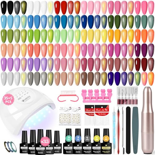 VANREESA U V Nagellack Set, 35 Farben Gel Nägel Set mit 48W U V/LED Nagellampe, Gelnägel Starterset mit Professioneller Elektrische Nagelfräser, Nagelset Gelnägel Starterset Geschenk für Frauen