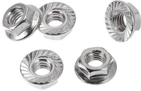 HOPESPANNER 5 Pcs M6 Car Flange Nuts Carbon Steel Girded Hex Lock Flange Nuts Non-Slip Lock Flange Silver Tone White for Car Motorcycle
