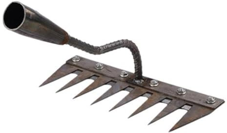 Generic Râteau en fer à 5/6/7/8 dents, tête en acier au carbone robuste, manche en caoutchouc, idéal pour le jardinage et le désherbage, la plantation de jardin et de ferme
