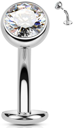 OUFER Titanium G23 Internal Belly Bar 14G Floting Belly Button Ring 8 mm Navel Piercing for Women Zirconia Cubic Body Jewellery