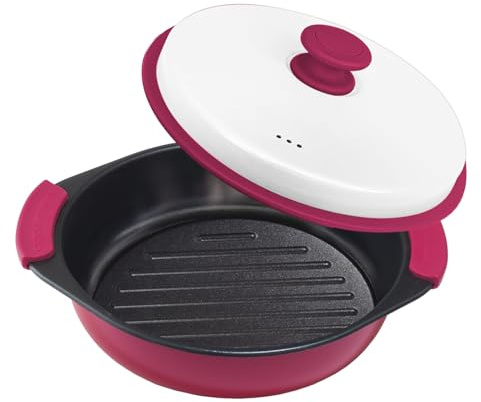 MKYSAIL Microwave Grill Pan,Microwave Bacon Cooker with Grill Marks for Grilling,Frying,Crisping &Cooking,Multi-Purpose Microwave Cookware with Lid,Safe for Family,Travel,Dorms