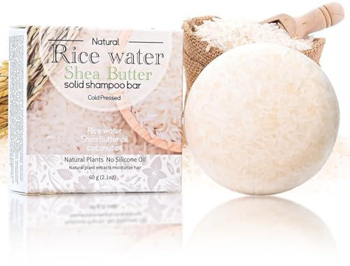 Barra de Champú de Agua de Arroz, Natural Champú Sólido Anticaida para Pelo Graso y Dañado Fortalece y Estimula el Crecimiento del Cabello Reparación (Agua de Arroz)