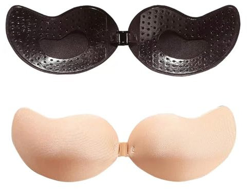 YQBFTC 2 Pairs Sticky Bra,Stick On Breast Cups, Strapless Backless Nipple Covers,Nipple Covers Invisible Pasties,Sticky Bra Push up,Adhesive Reusable Push Up Backless Tape for Low Cut Dress Wedding