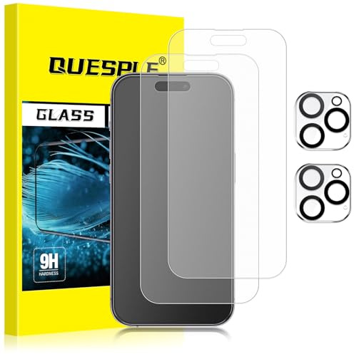 QUESPLE [2+2 Pezzi] Pellicola Opaca per iPhone 14 Pro e Pellicola Fotocamera, Anti-Impronte e Antiriflesso Vetro Temperato, Durezza 9H Opaco HD Trasparente Film Protettiva Schermo, Senza Bolle