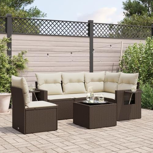 Verderoom 6-TLG Balkon Sofa mit Kissen Braun Poly Rattan, Lounge, Balkon Lounge, Rattan Sofa, Polyrattan Gartensofa, Rattan Sofa Balkon, Loungemöbel