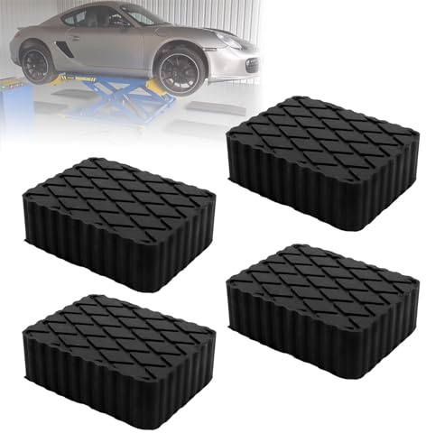 RULLINE 4 Pack Solid Rubber Car Lift Pads Heavy-Duty Anti-Slip Jack Lift Blocks 3000lbs Load Capacity Rubber Spacer Pads for Car Lift Jack Stand Ramps 6.3 x 4.7 x 2 Protects Chassis & Frame