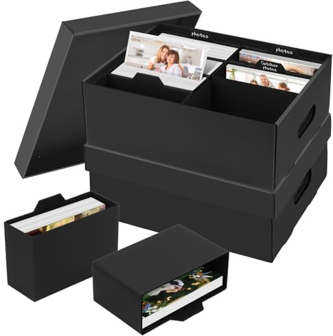 2 Pack Photo Storage Boxes with Lids, 5x7 Inch Photograph Storage,16 PCS Small Separation Box with Paper Card, Photo Organizer, Craft Storage Box for Stamps Stationery, Crafts, Stickers, Cards